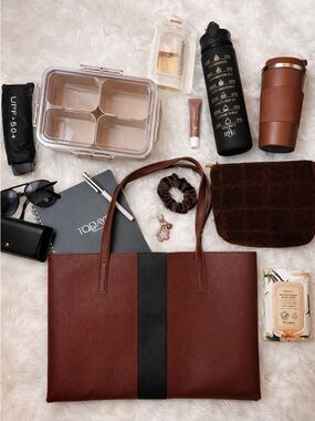 Boss Babe Essentials Tote Bundle | Office, Gym, Travel Ready | Brown Black Chic